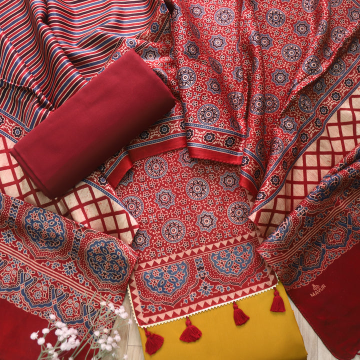 Kushal Dijon Yellow Glazed Cotton Top and Printed Mashru Dupatta-D5