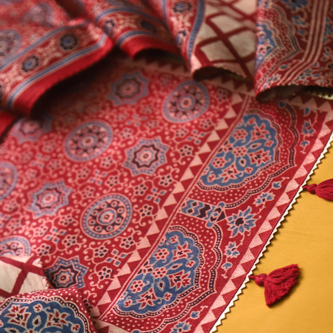 Kushal Dijon Yellow Glazed Cotton Top and Printed Mashru Dupatta-D5