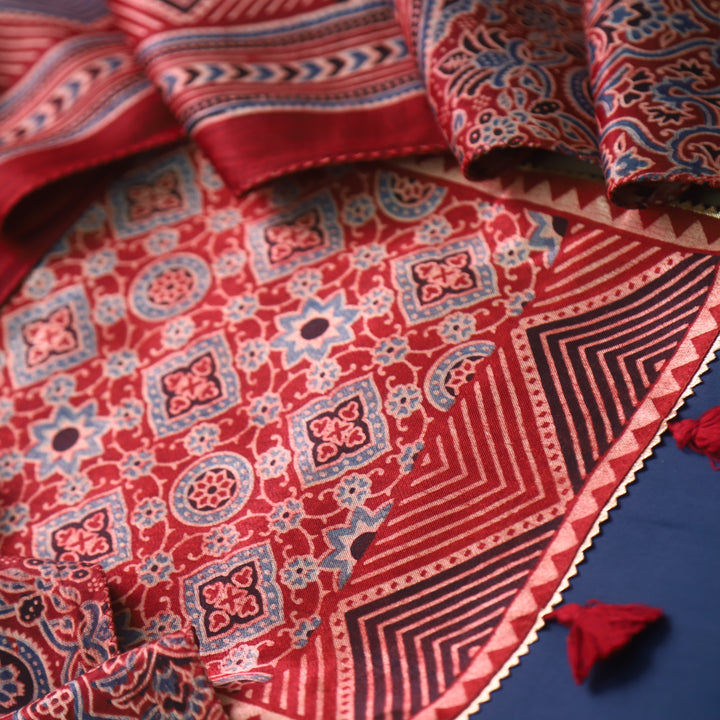 Kushal Deep Blue Glazed Cotton Top and Printed Mashru Dupatta-D4
