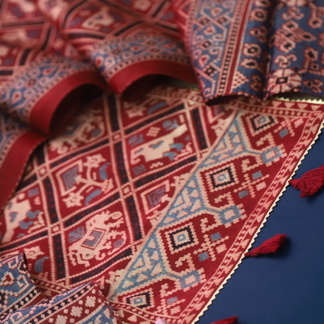 Kushal Deep Blue Glazed Cotton Top and Printed Mashru Dupatta-D3