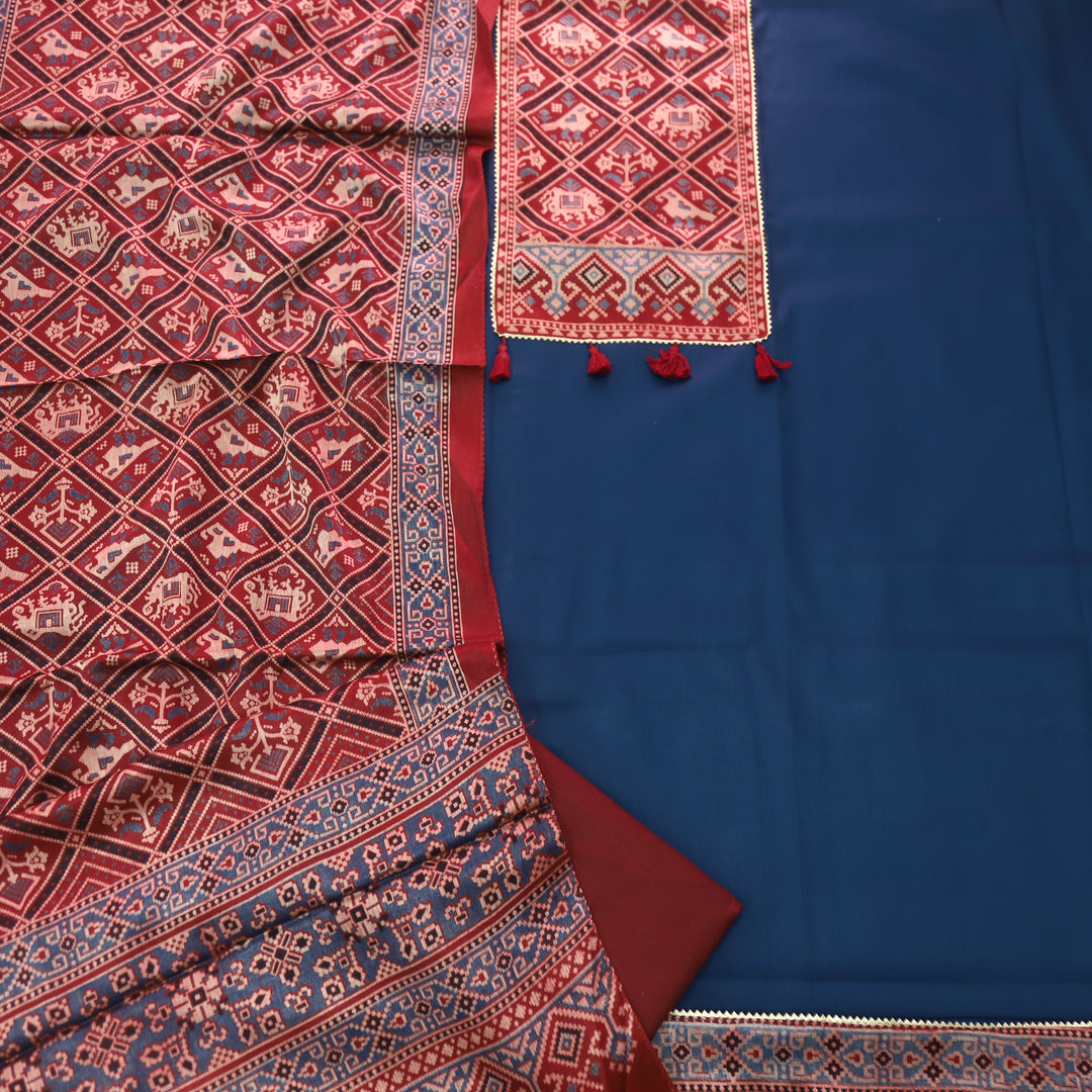Kushal Deep Blue Glazed Cotton Top and Printed Mashru Dupatta-D3