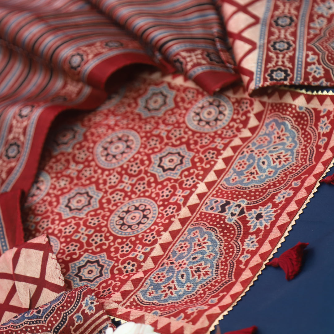 Kushal Deep Blue Glazed Cotton Top and Printed Mashru Dupatta-D5