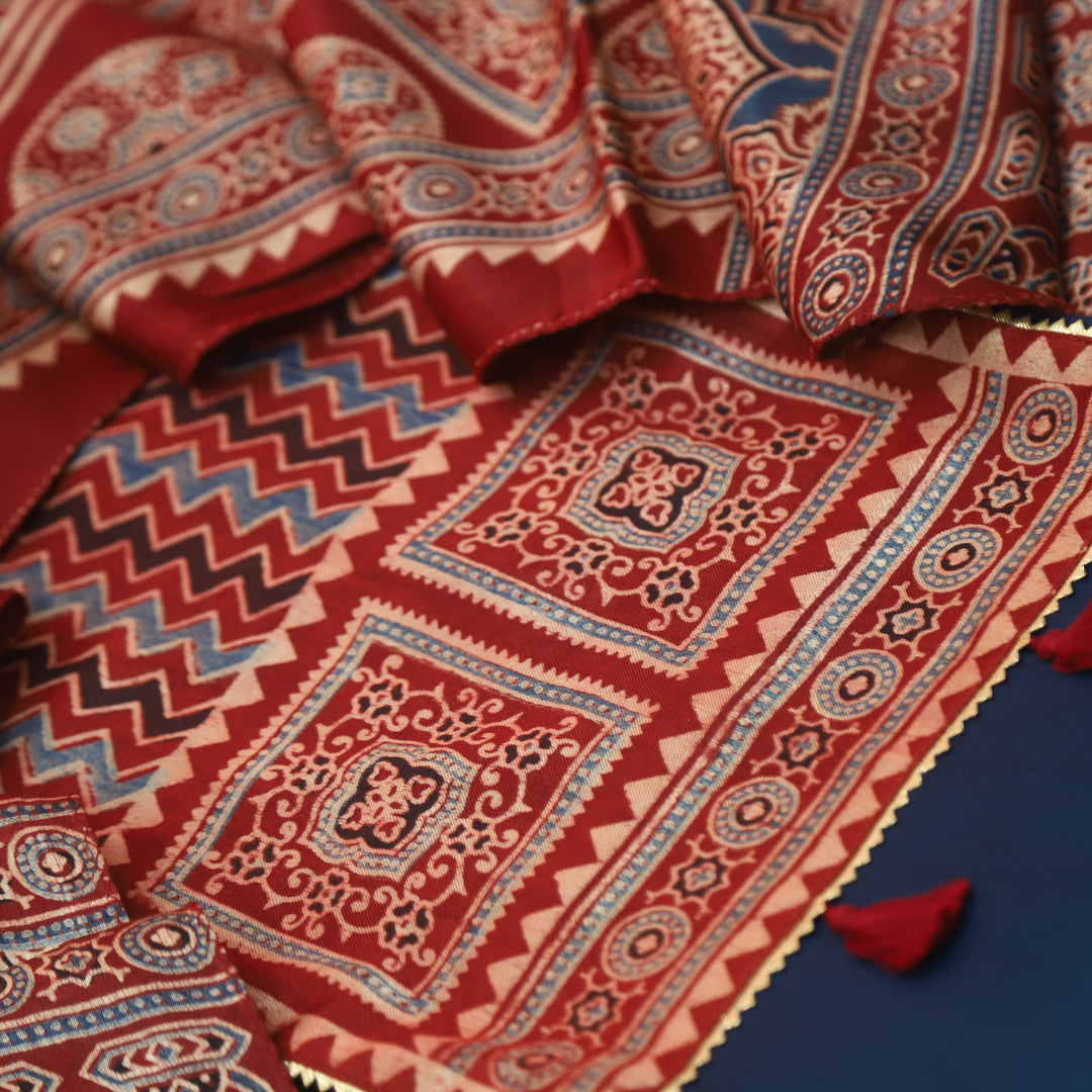 Kushal Deep Blue Glazed Cotton Top and Printed Mashru Dupatta-D1