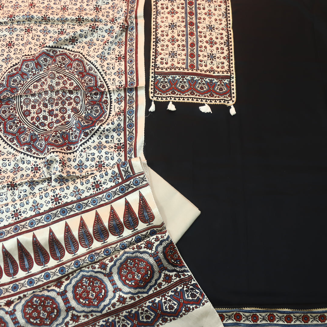Kushal Raven Black Glazed Cotton Top and Printed Mashru Dupatta-D2