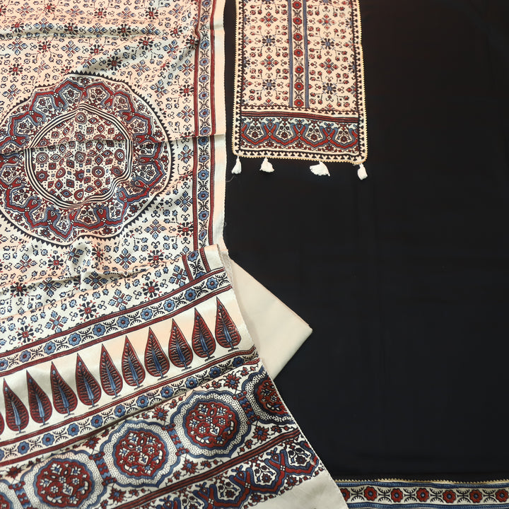 Kushal Raven Black Glazed Cotton Top and Printed Mashru Dupatta-D2