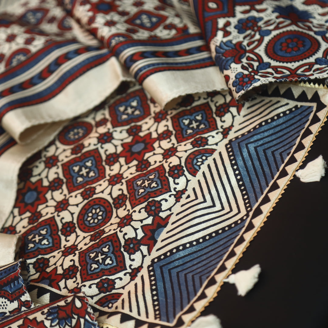 Kushal Raven Black Glazed Cotton Top and Printed Mashru Dupatta-D4