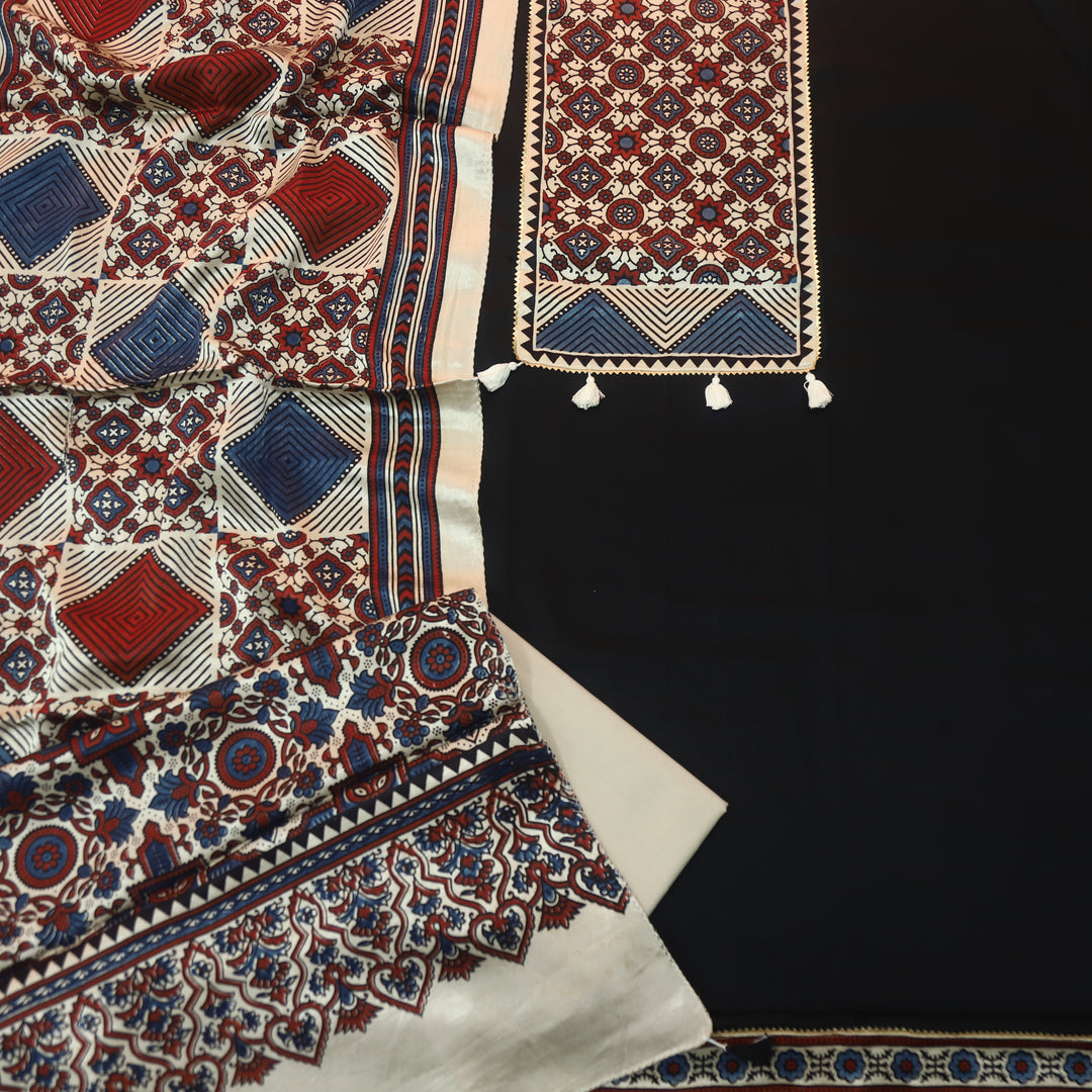 Kushal Raven Black Glazed Cotton Top and Printed Mashru Dupatta-D4