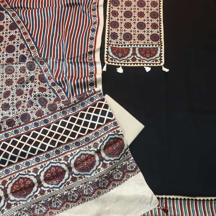 Kushal Raven Black Glazed Cotton Top and Printed Mashru Dupatta-D5