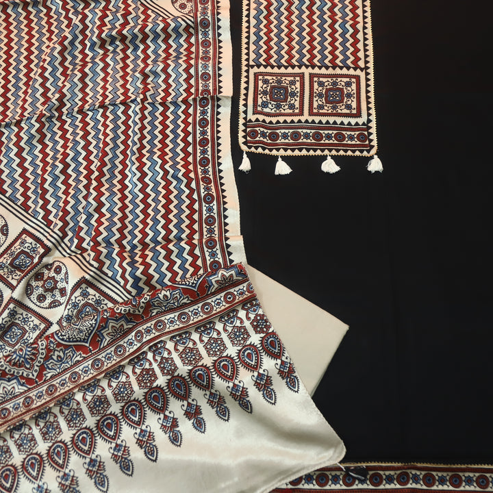 Kushal Raven Black Glazed Cotton Top and Printed Mashru Dupatta-D1