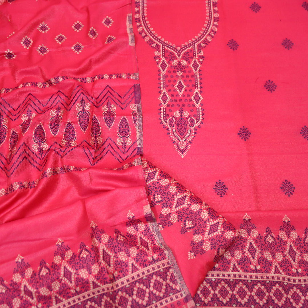 तन्वी Bright Pink  Woven Thread Weaved Neckline Semi Pashmina Winter Set