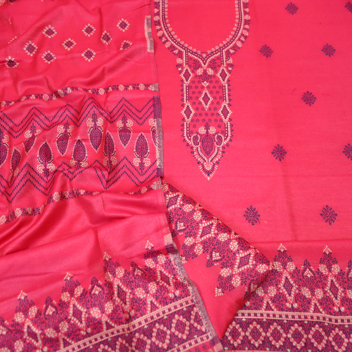 तन्वी Bright Pink  Woven Thread Weaved Neckline Semi Pashmina Winter Set