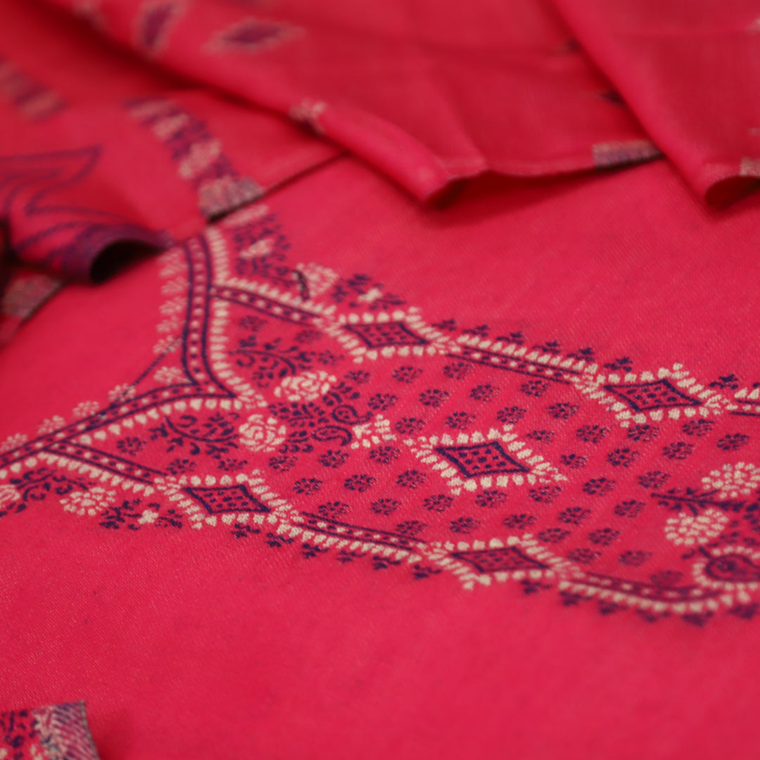 तन्वी Bright Pink  Woven Thread Weaved Neckline Semi Pashmina Winter Set