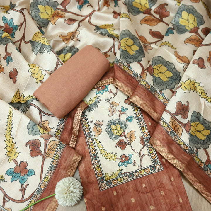 Maharaja Barn Maroon Spiral with Patra in Kalamkari Print Yoke Art Silk Chanderi Set