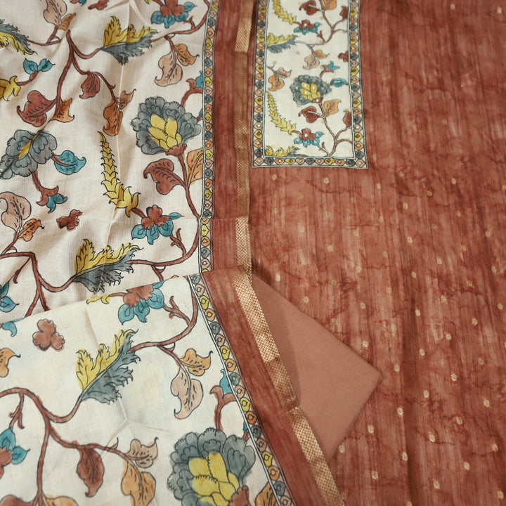 Maharaja Barn Maroon Spiral with Patra in Kalamkari Print Yoke Art Silk Chanderi Set