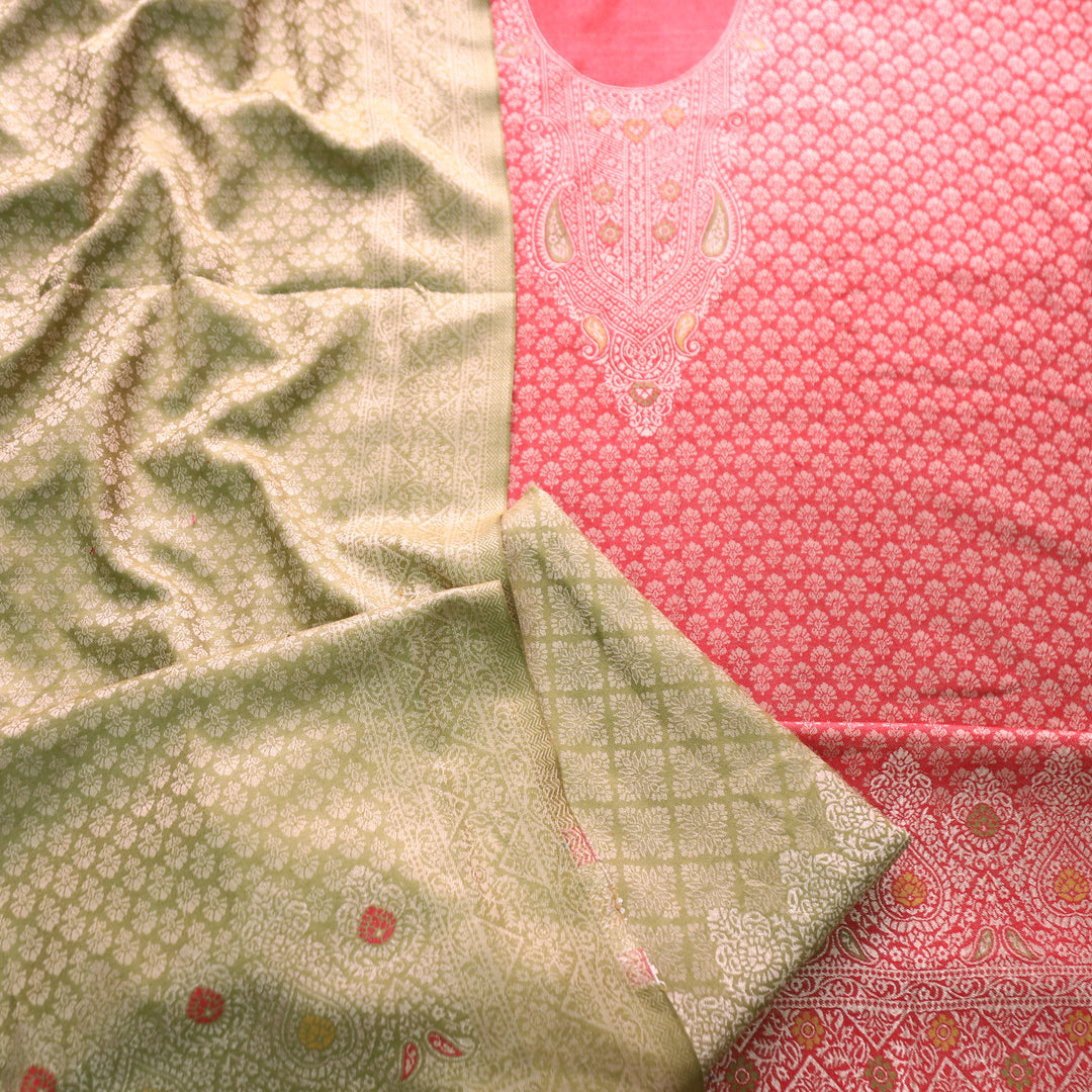 रोशनी Tomato Red All Over Zari Weaved in Semi Pashmina Winter Suit Set