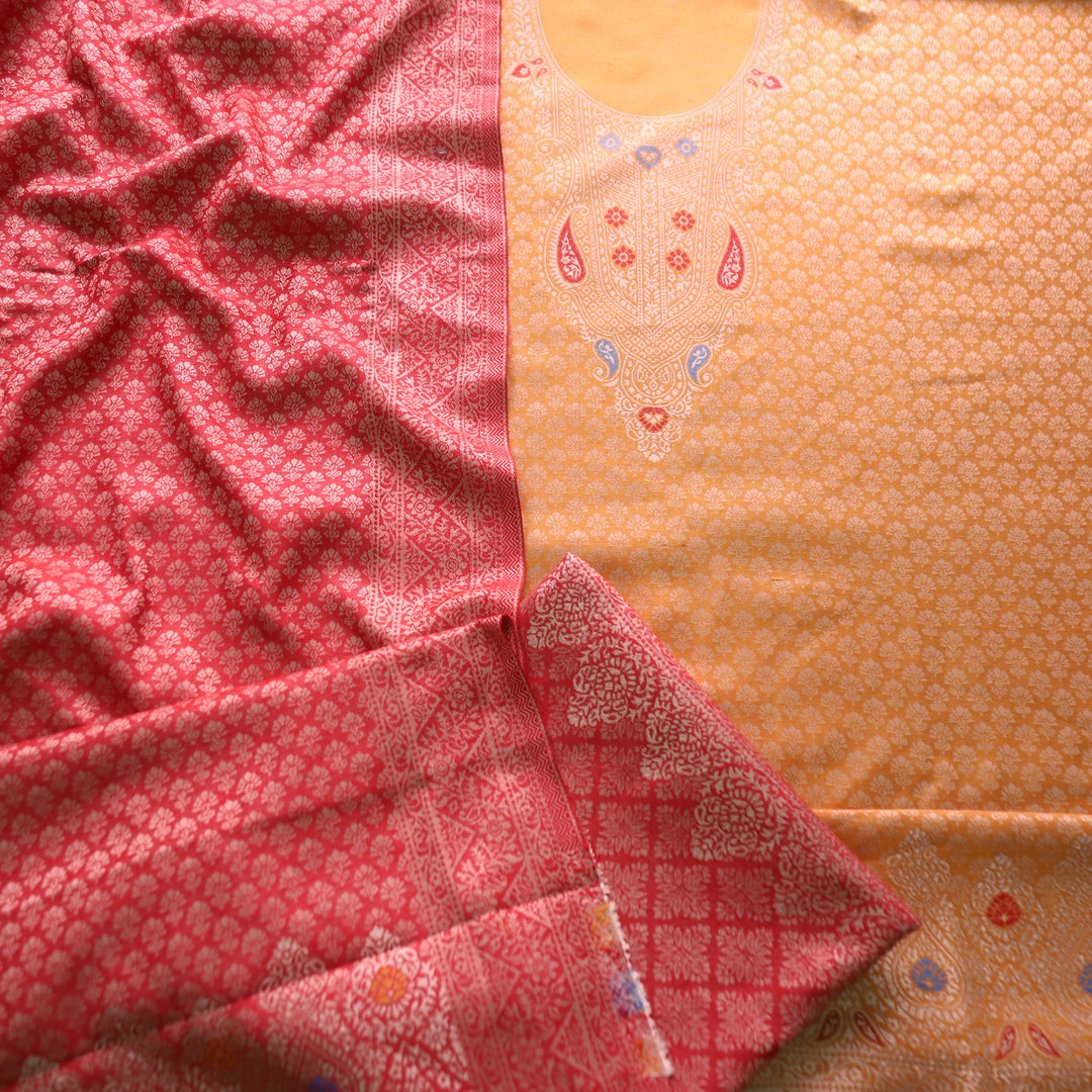 रोशनी Turmeric Yellow All Over Zari Weaved in Semi Pashmina Winter Suit Set