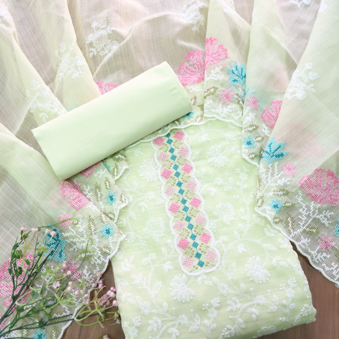 Khayal Minty Green All Over Thread Embroidered Work Kota Doriya Suit Set