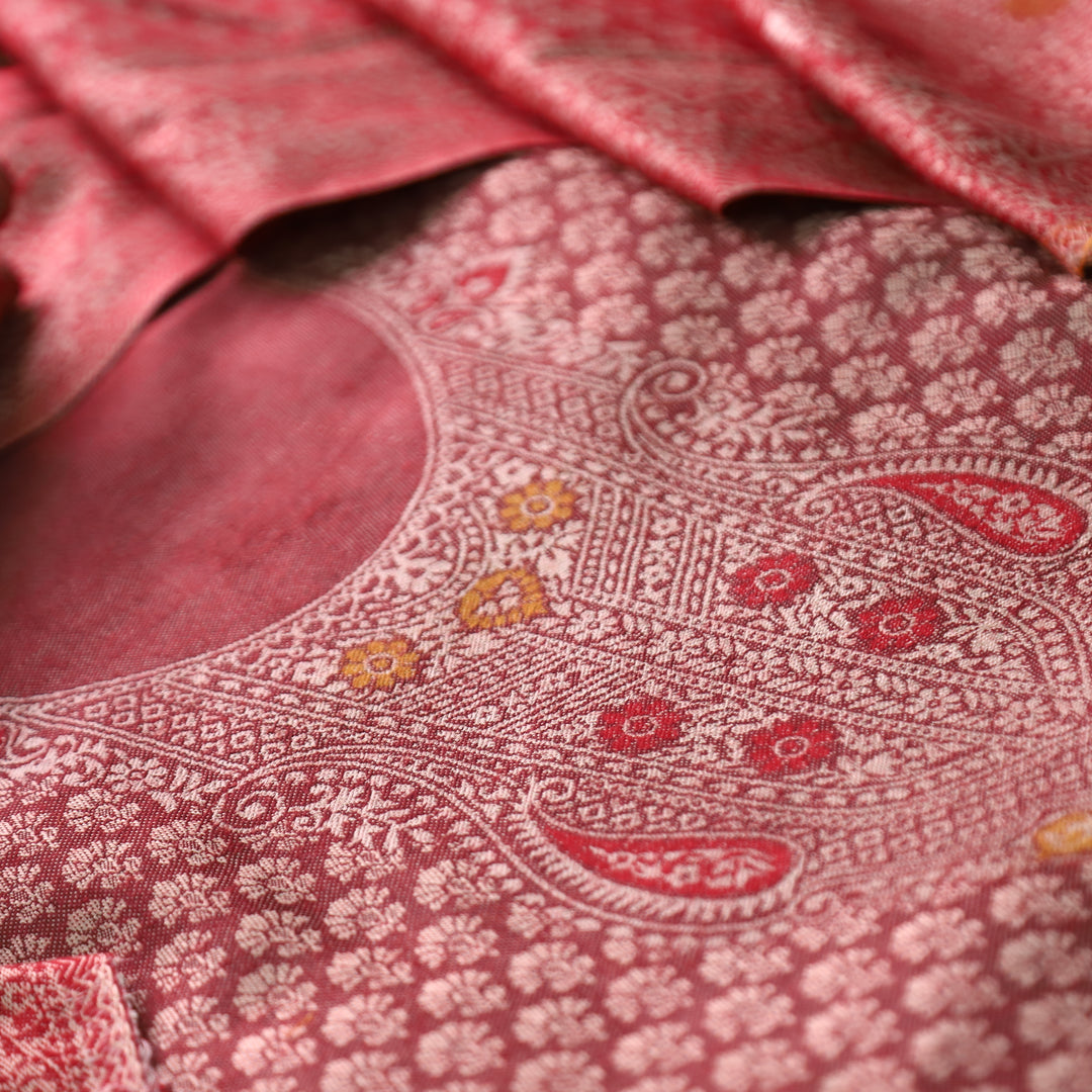 रोशनी Blush Mauve All Over Zari Weaved in Semi Pashmina Winter Suit Set