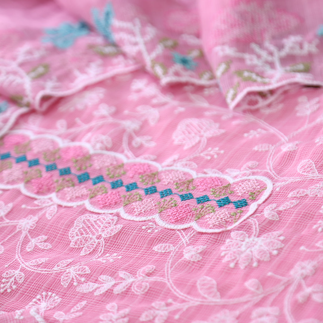 Khayal Candy Pink All Over Thread Embroidered Work Kota Doriya Suit Set