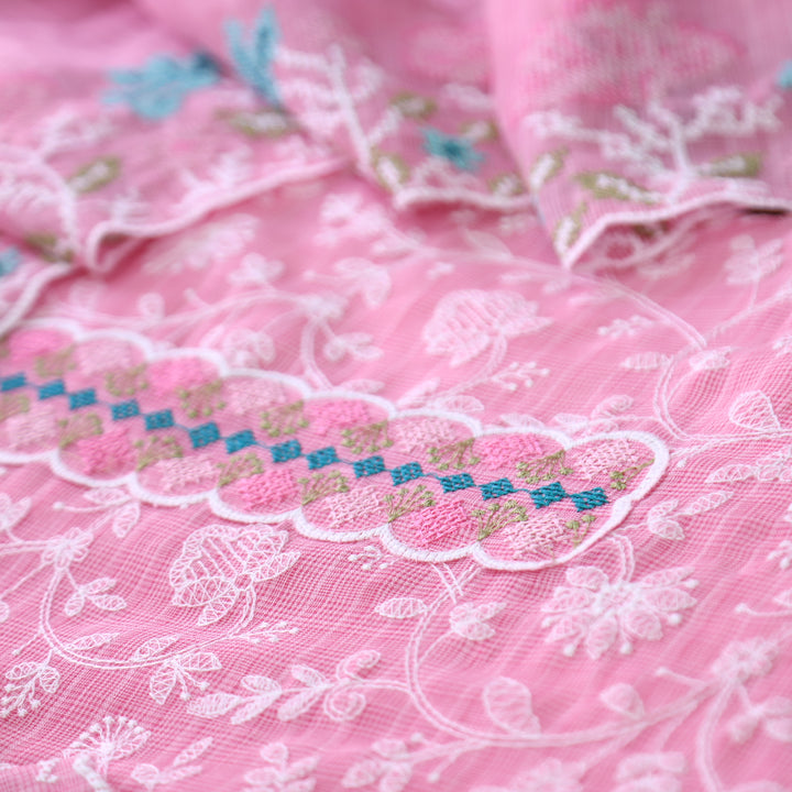 Khayal Candy Pink All Over Thread Embroidered Work Kota Doriya Suit Set
