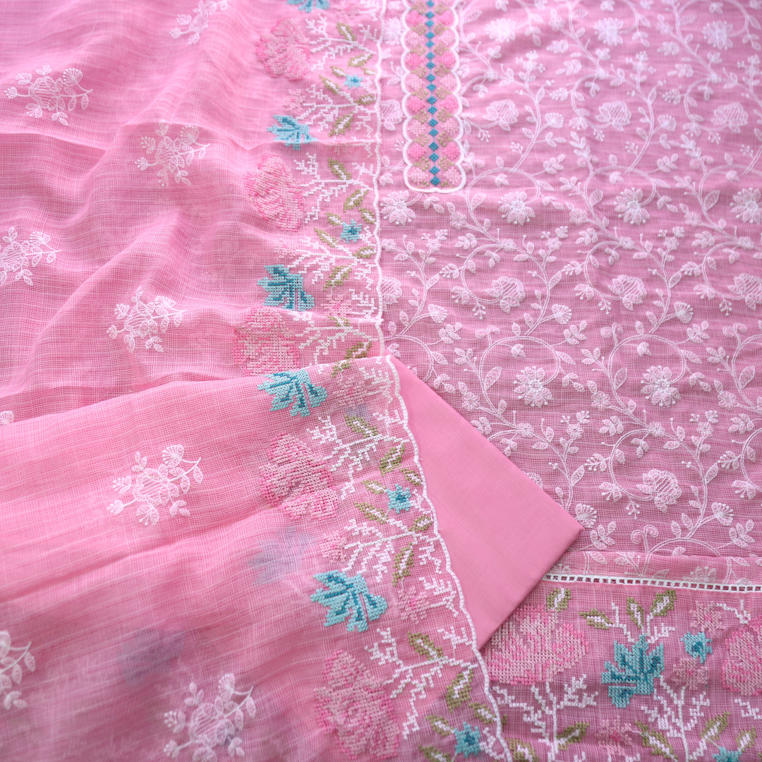 Khayal Candy Pink All Over Thread Embroidered Work Kota Doriya Suit Set