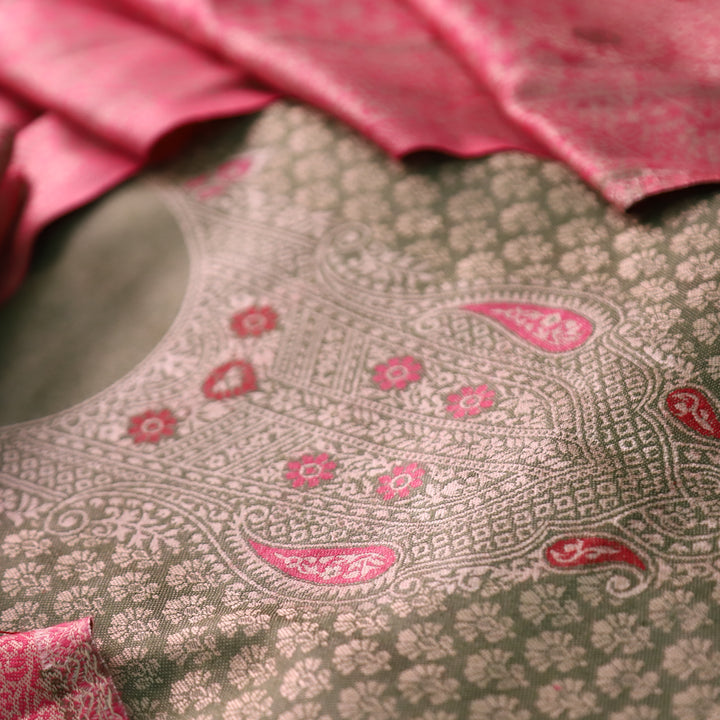 रोशनी Fern MInt Green All Over Zari Weaved in Semi Pashmina Winter Suit Set