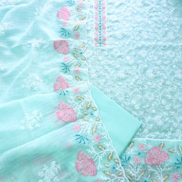 Khayal Sea Form Blue All Over Thread Embroidered Work Kota Doriya Suit Set