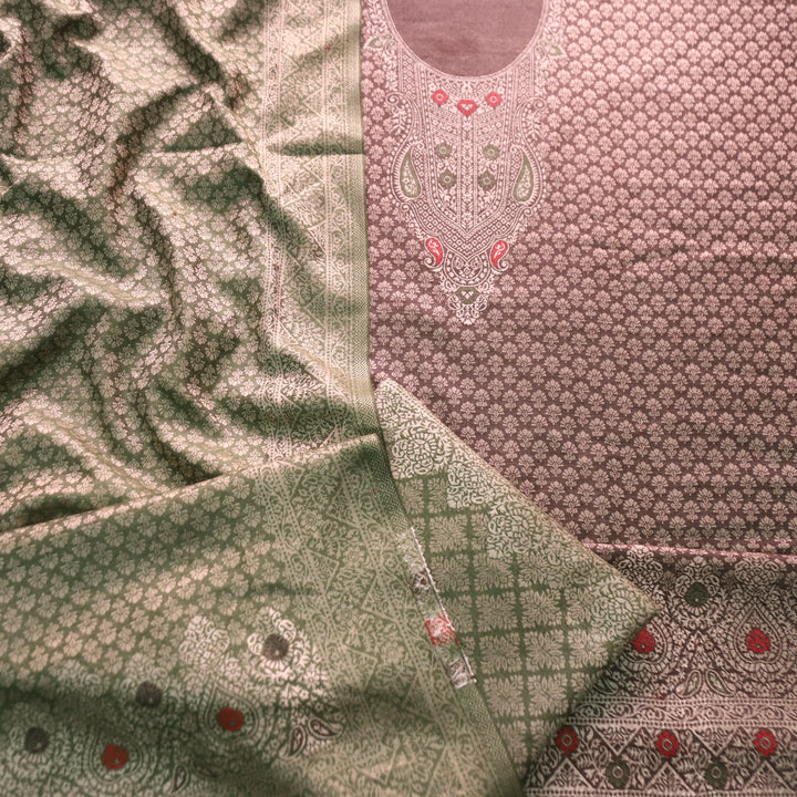 रोशनी Browine Choco All Over Zari Weaved in Semi Pashmina Winter Suit Set