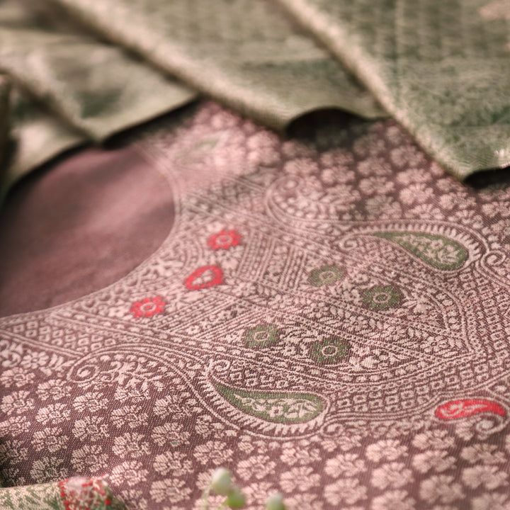 रोशनी Browine Choco All Over Zari Weaved in Semi Pashmina Winter Suit Set