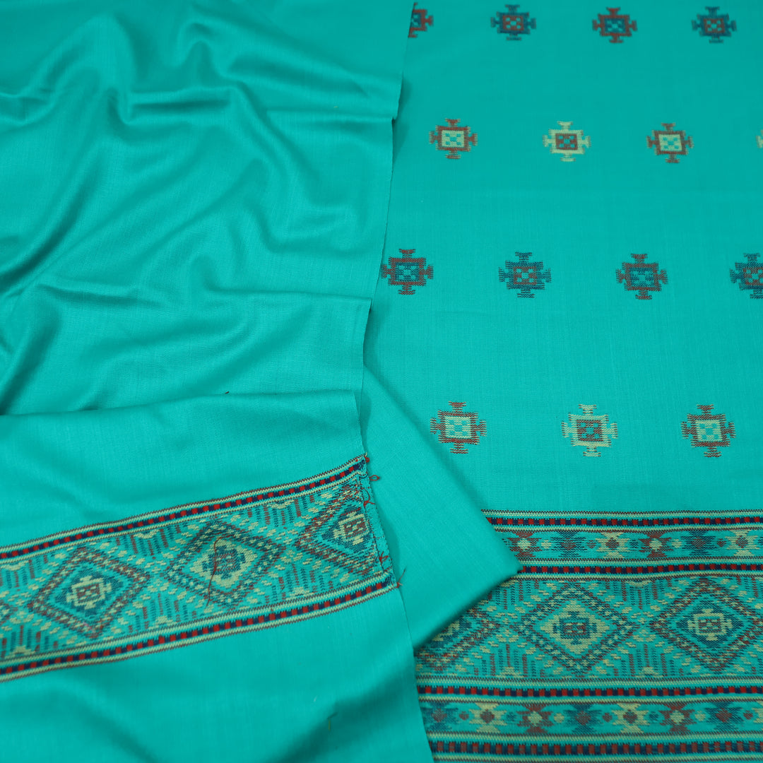 संजीवनी Aqua Turquoise Defined by Thread Weaved Hem Semi Pashmina Winter Set