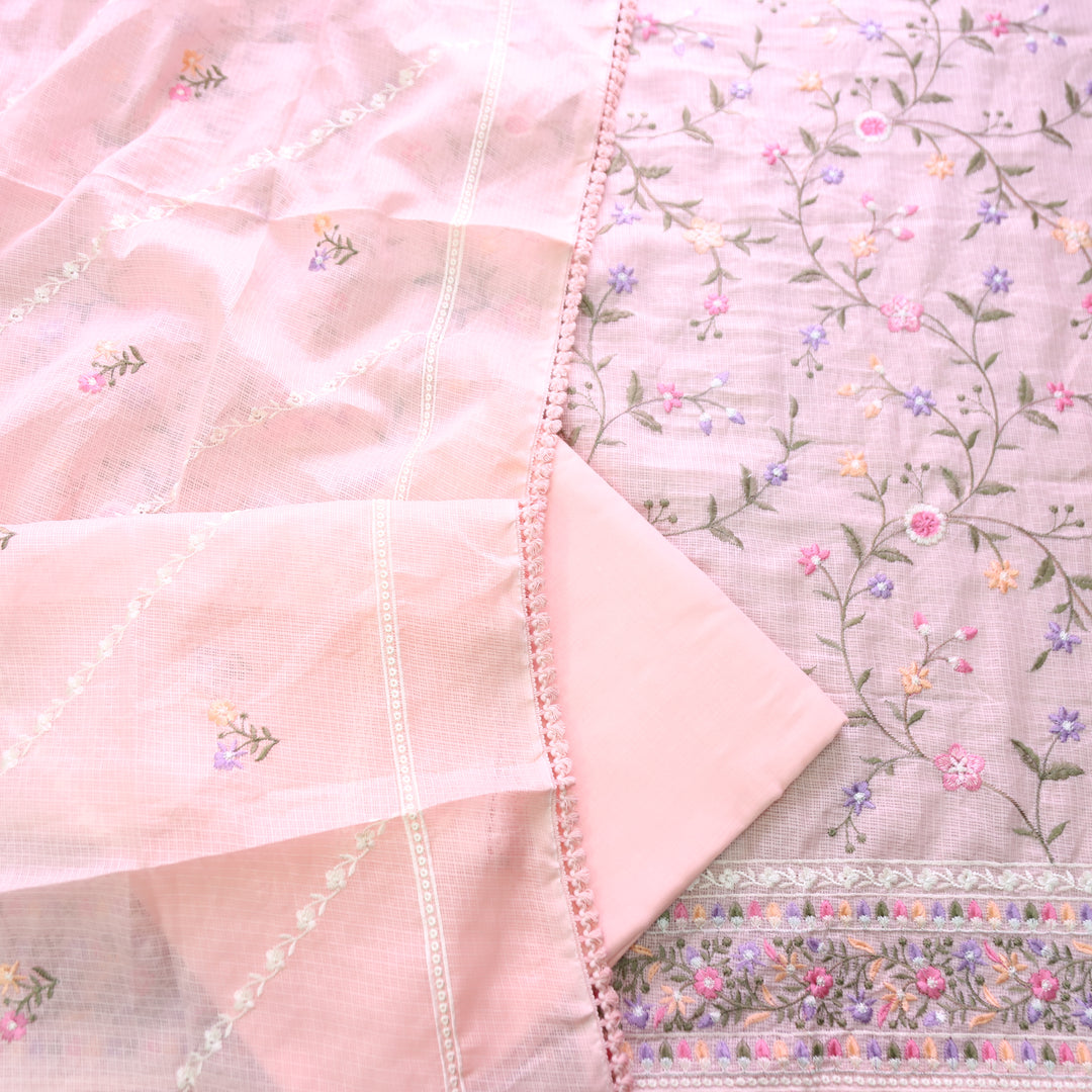 Rajmoli Pumpkin Peach All Over Floral Thread Embroidered Work Kota Doriya Set