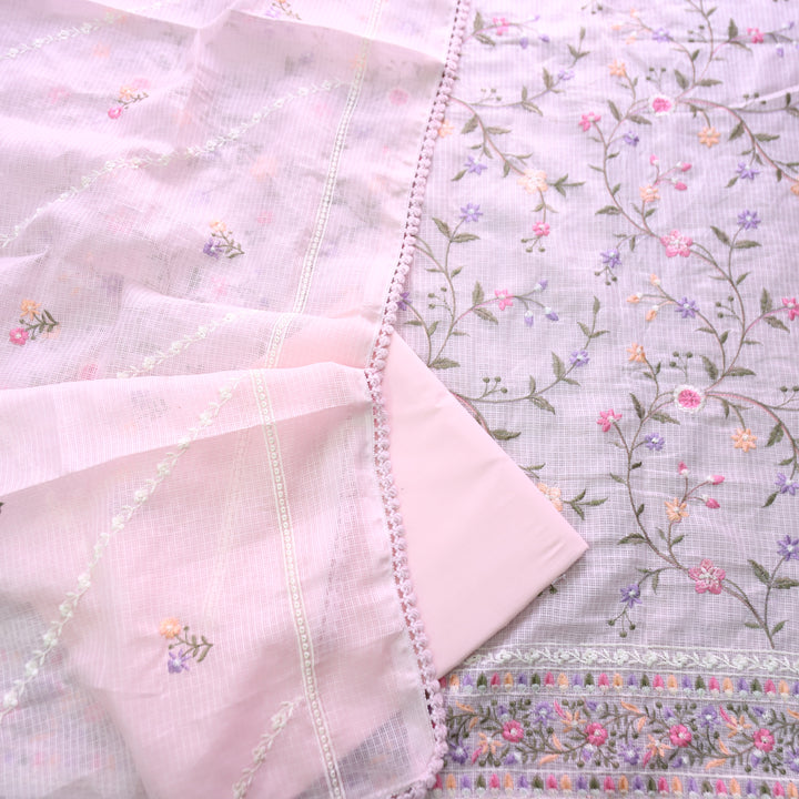 Rajmoli Soft Glam Pink All Over Floral Thread Embroidered Work Kota Doriya Set