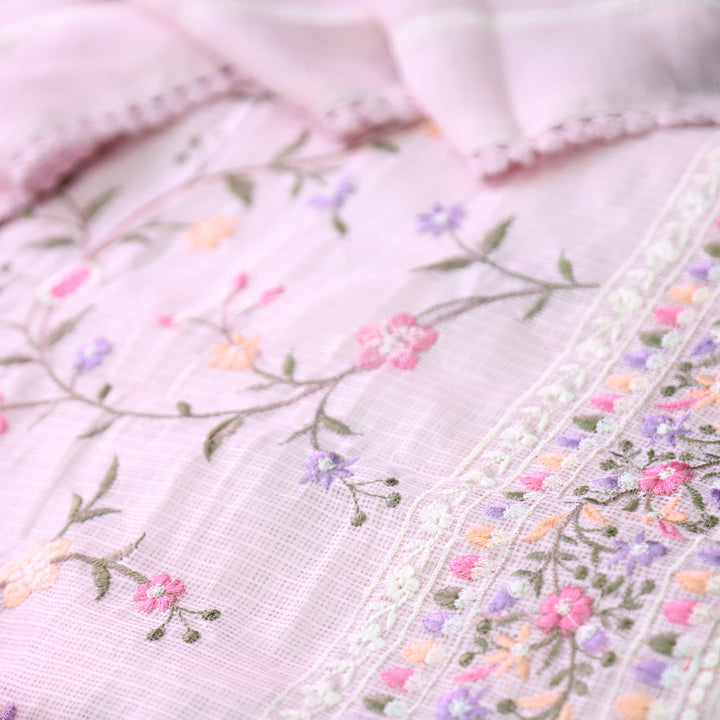 Rajmoli Soft Glam Pink All Over Floral Thread Embroidered Work Kota Doriya Set