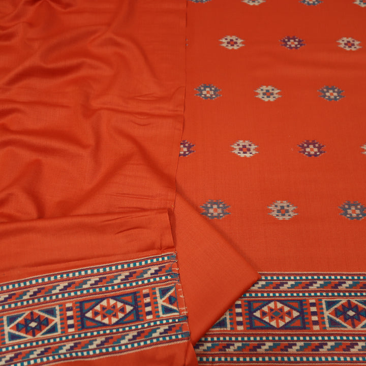 संजीवनी Rust Orange Defined by Thread Weaved Hem Semi Pashmina Winter Set