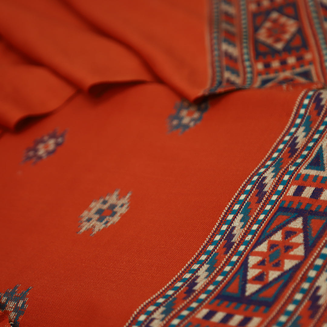 संजीवनी Rust Orange Defined by Thread Weaved Hem Semi Pashmina Winter Set