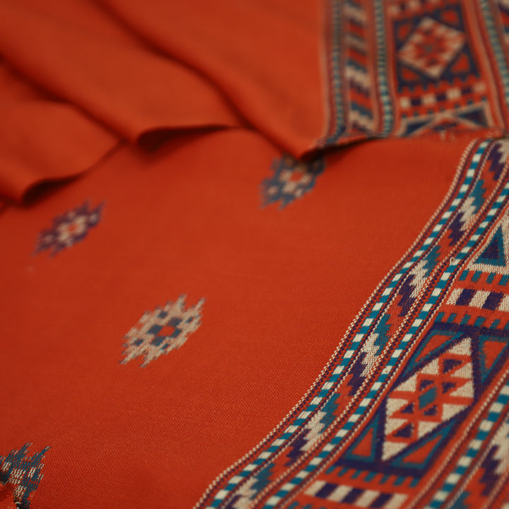 संजीवनी Rust Orange Defined by Thread Weaved Hem Semi Pashmina Winter Set