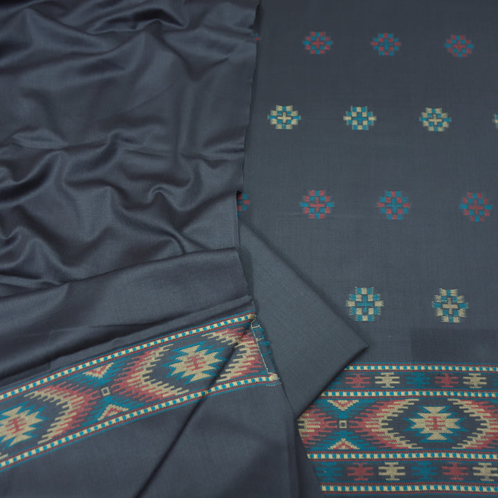 संजीवनी Fossil Grey Defined by Thread Weaved Hem Semi Pashmina Winter Set