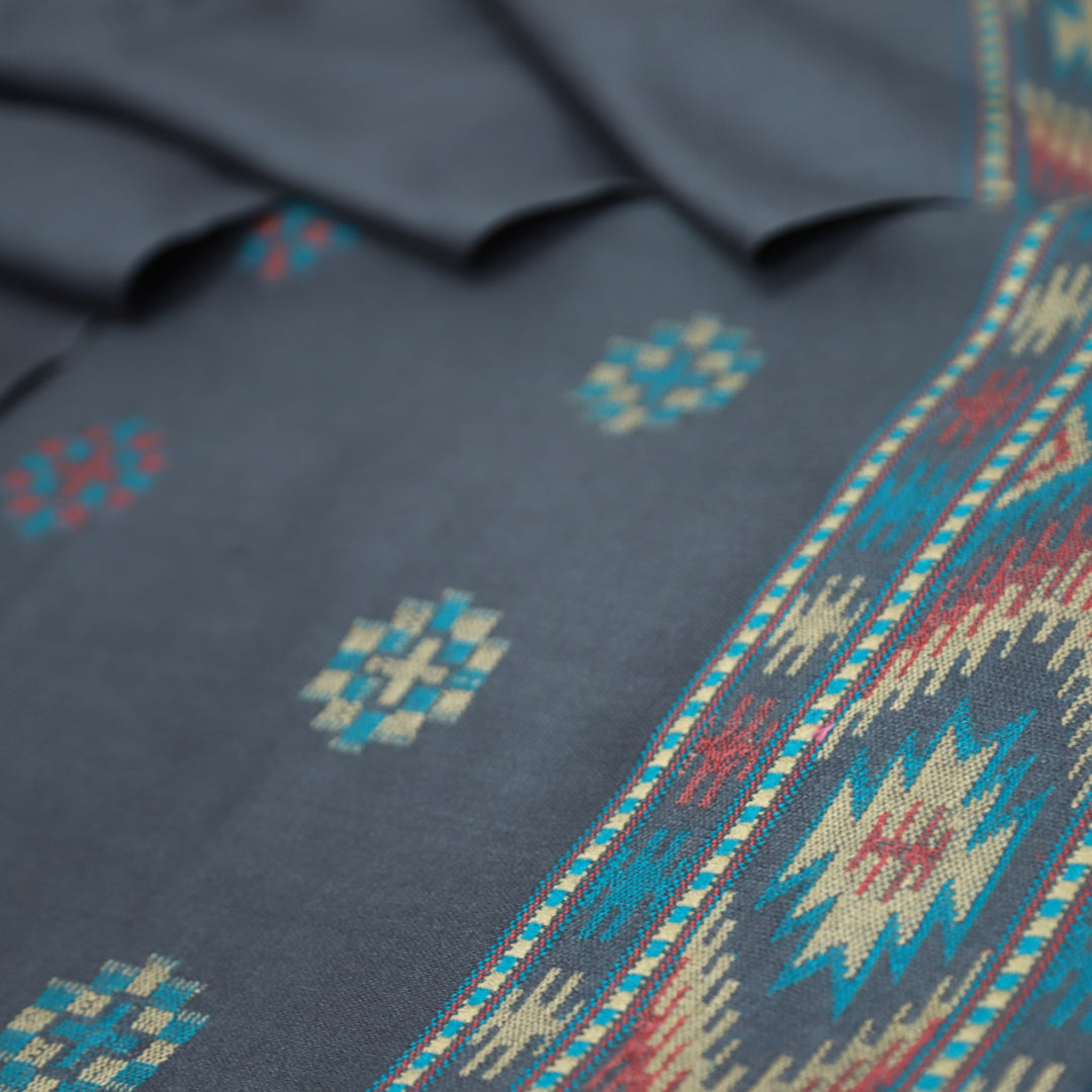 संजीवनी Fossil Grey Defined by Thread Weaved Hem Semi Pashmina Winter Set