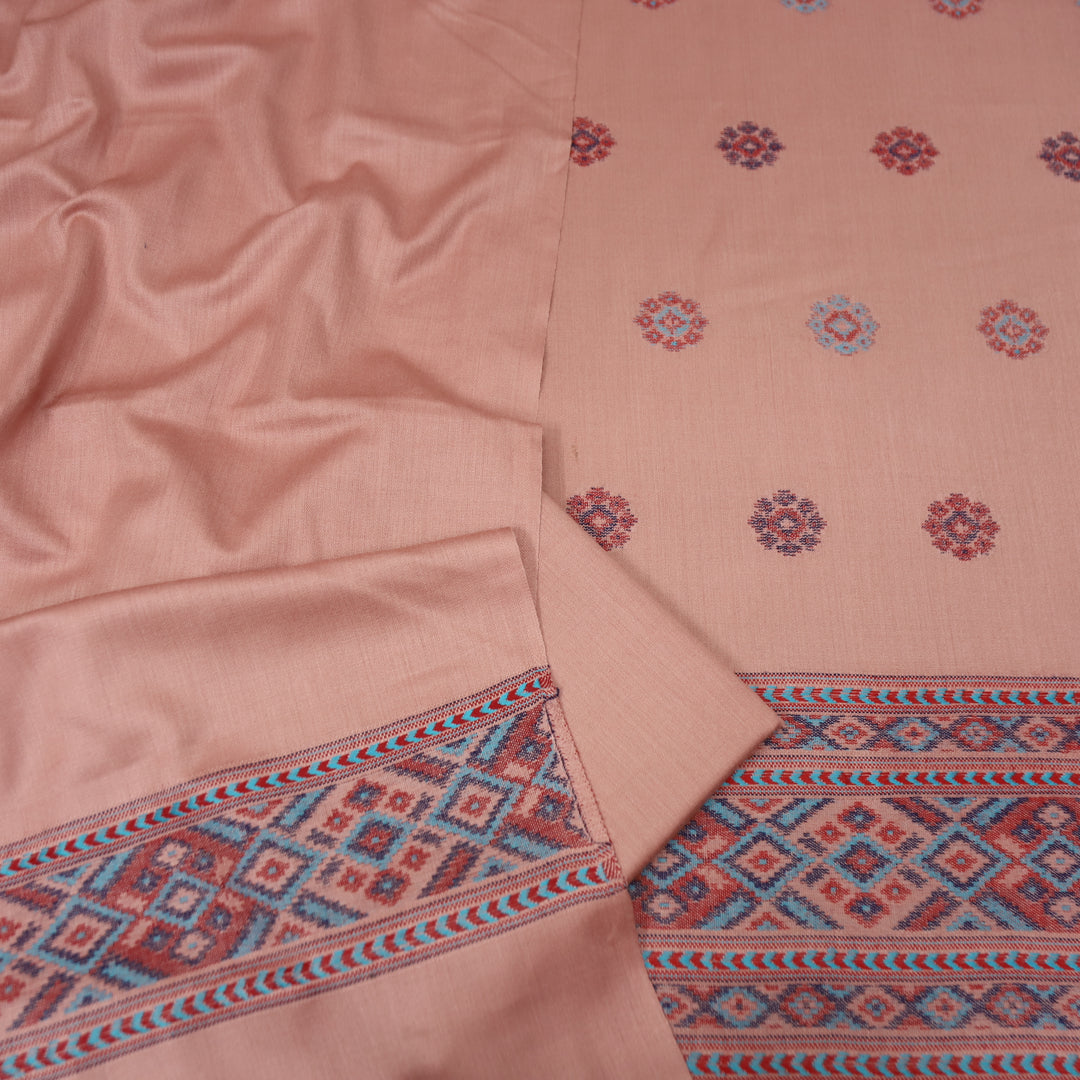 संजीवनी Light Peach Defined by Thread Weaved Hem Semi Pashmina Winter Set