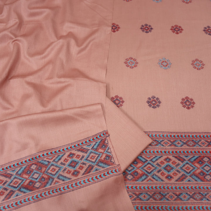 संजीवनी Light Peach Defined by Thread Weaved Hem Semi Pashmina Winter Set