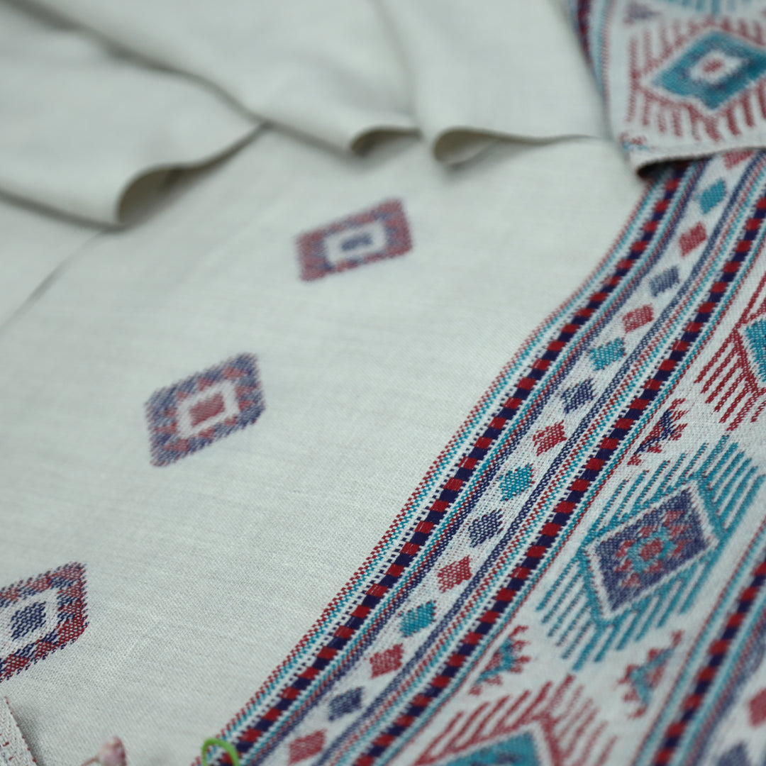 संजीवनी Buttermilk Grey Defined by Thread Weaved Hem Semi Pashmina Winter Set