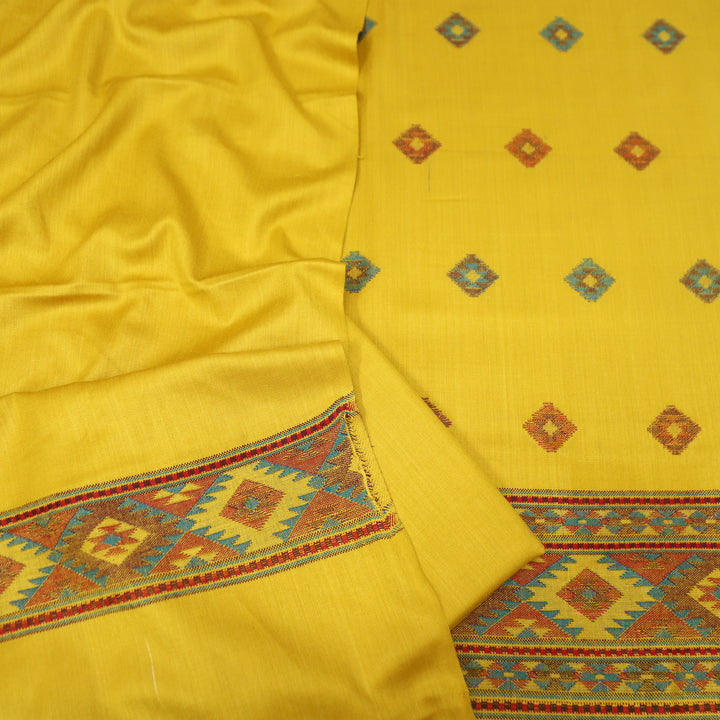 संजीवनी Tangerine Yellow Defined by Thread Weaved Hem Semi Pashmina Winter Set