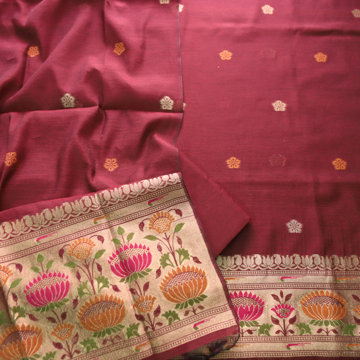 Kashish Berry Red Jamdani Jacquard Weaved Paithani Inspired Chanderi Set