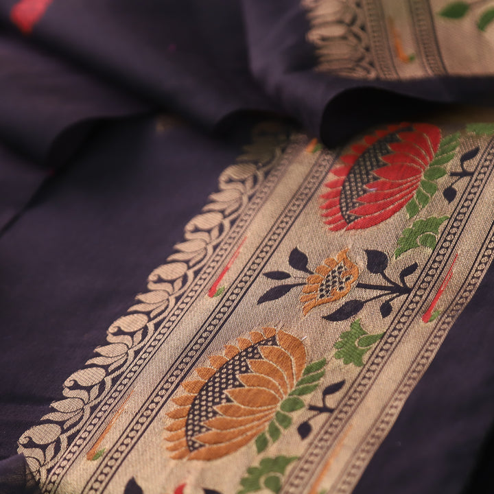 Kashish Midnight Black Jamdani Jacquard Weaved Paithani Inspired Chanderi Set