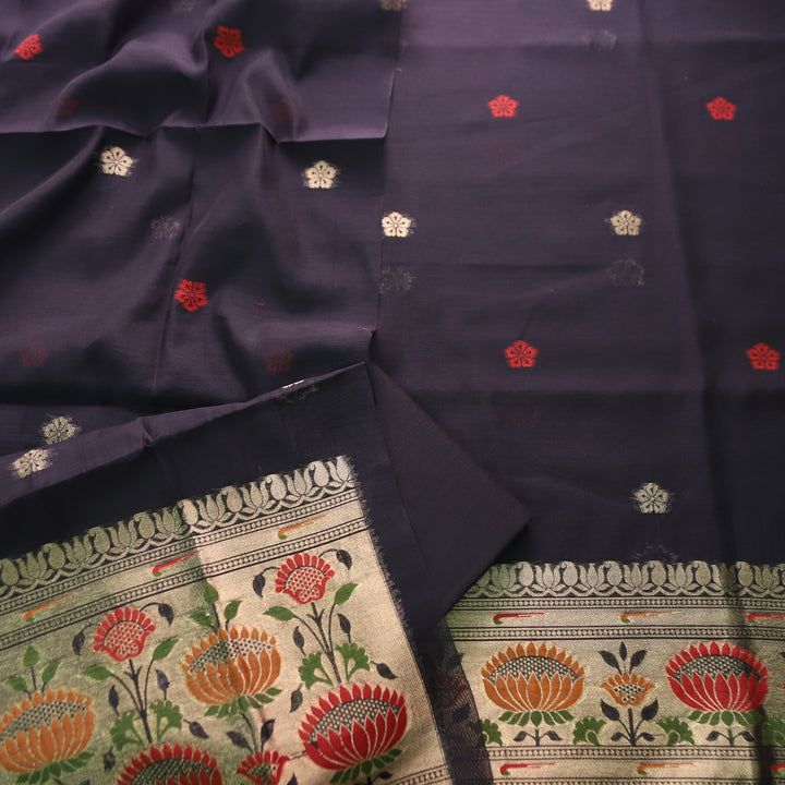 Kashish Midnight Black Jamdani Jacquard Weaved Paithani Inspired Chanderi Set