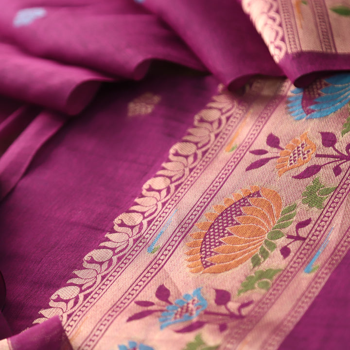 Kashish Magenta Purple Jamdani Jacquard Weaved Paithani Inspired Chanderi Set