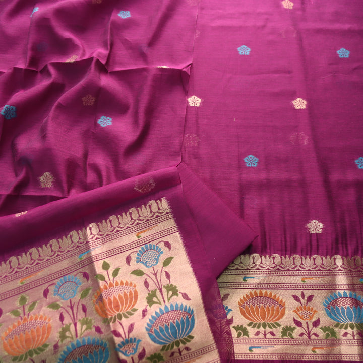 Kashish Magenta Purple Jamdani Jacquard Weaved Paithani Inspired Chanderi Set