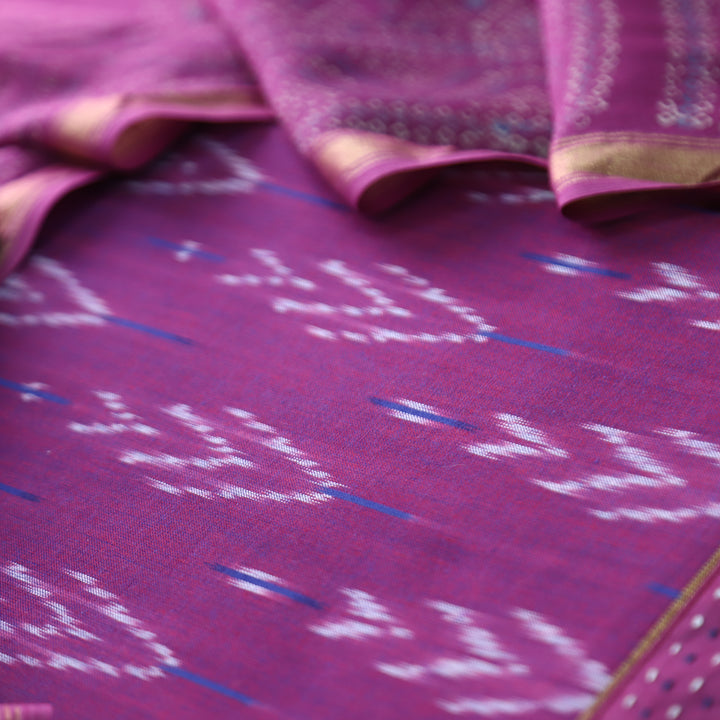 Vandana Orchid Puprle All Over Ikkat Inspired Printed Handloom Cotton Suit Set