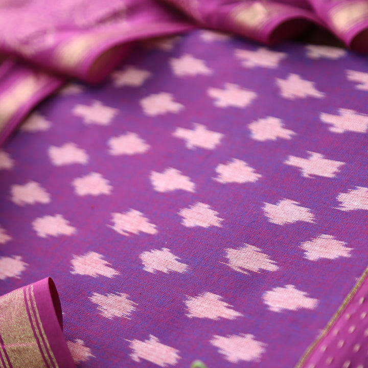 Vandana Eggplant Purple All Over Ikkat Inspired Printed Handloom Cotton Suit Set