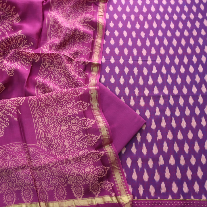 Vandana Eggplant Purple All Over Ikkat Inspired Printed Handloom Cotton Suit Set